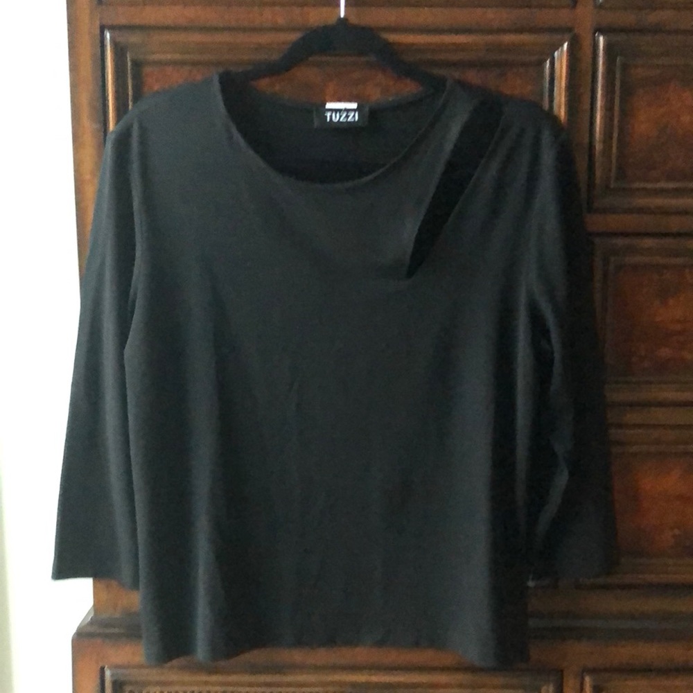 Black Tuzzi top with stylish slit at shoulder